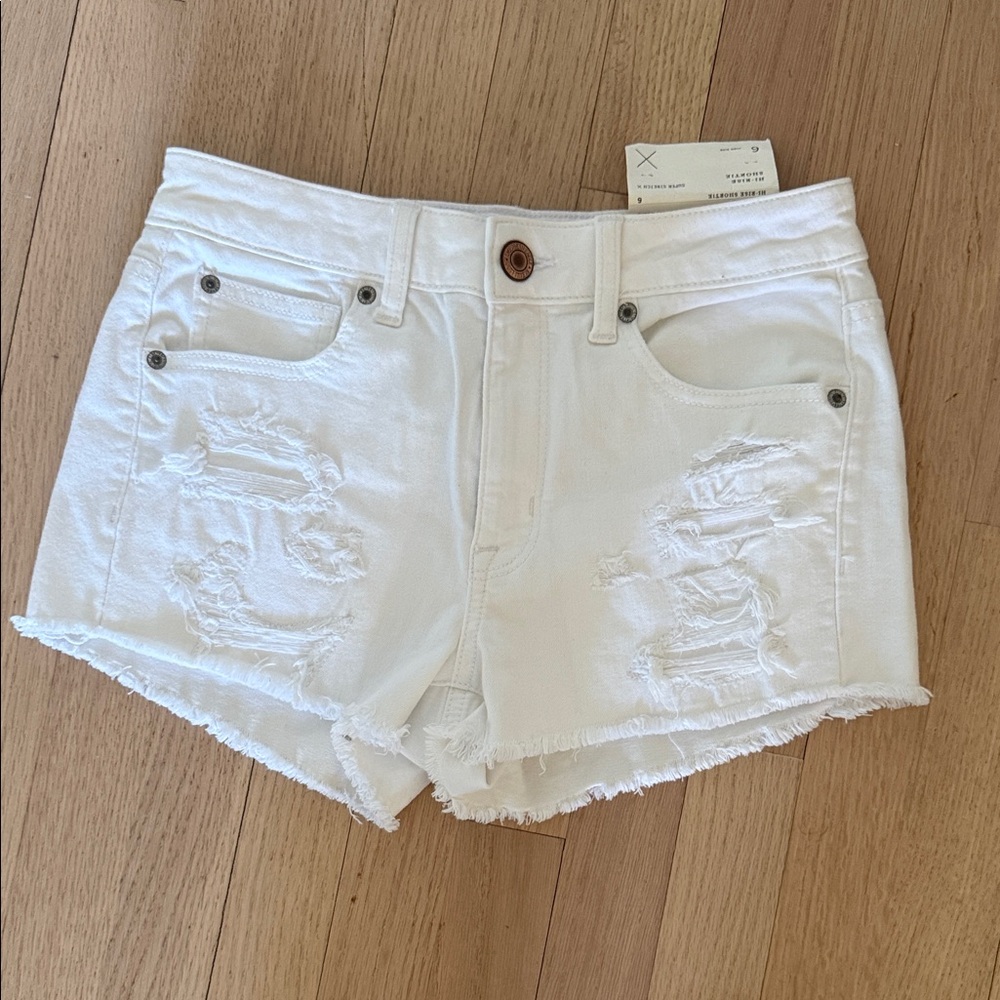 American Eagle Outfitters White Distressed Denim Shorts